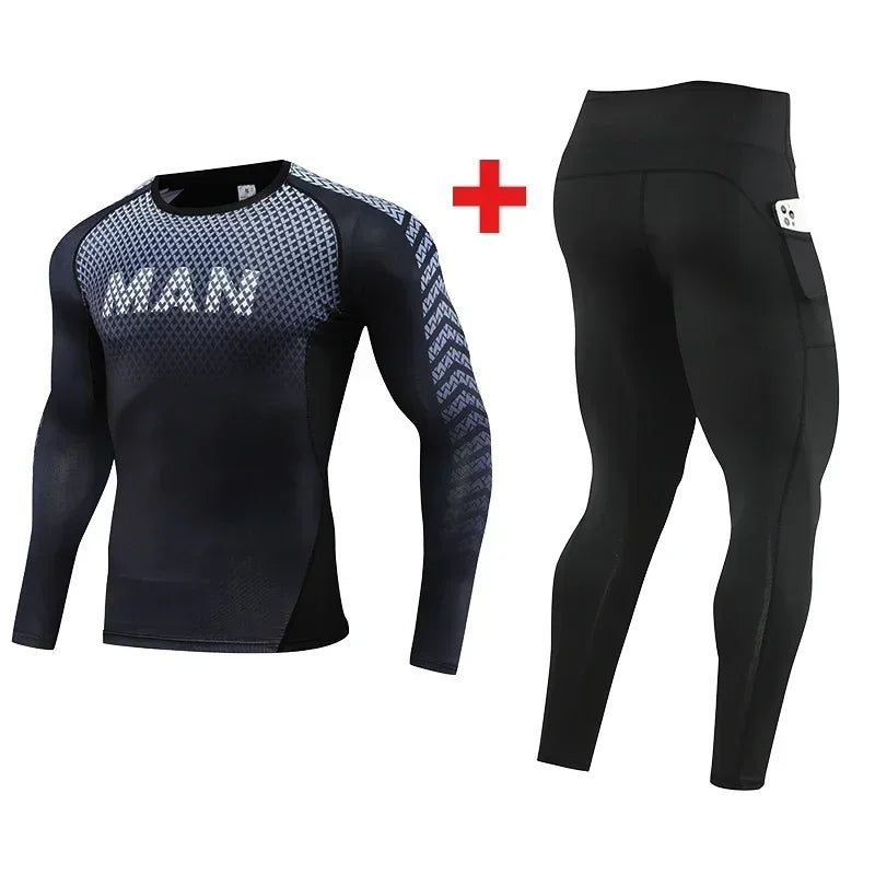 2pcs Set Men Running Compression Sportswear