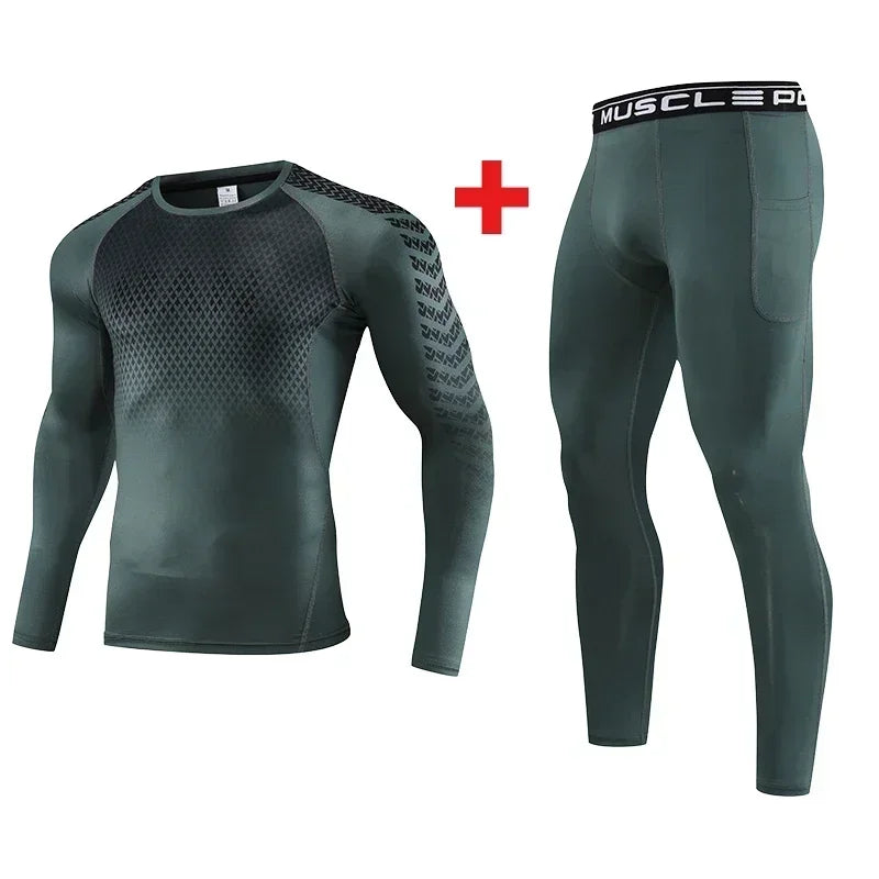 2pcs Set Men Running Compression Sportswear