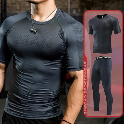 2pcs Set Men Running Compression Sportswear