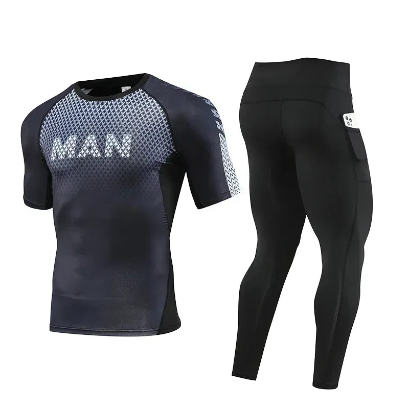 2pcs Set Men Running Compression Sportswear