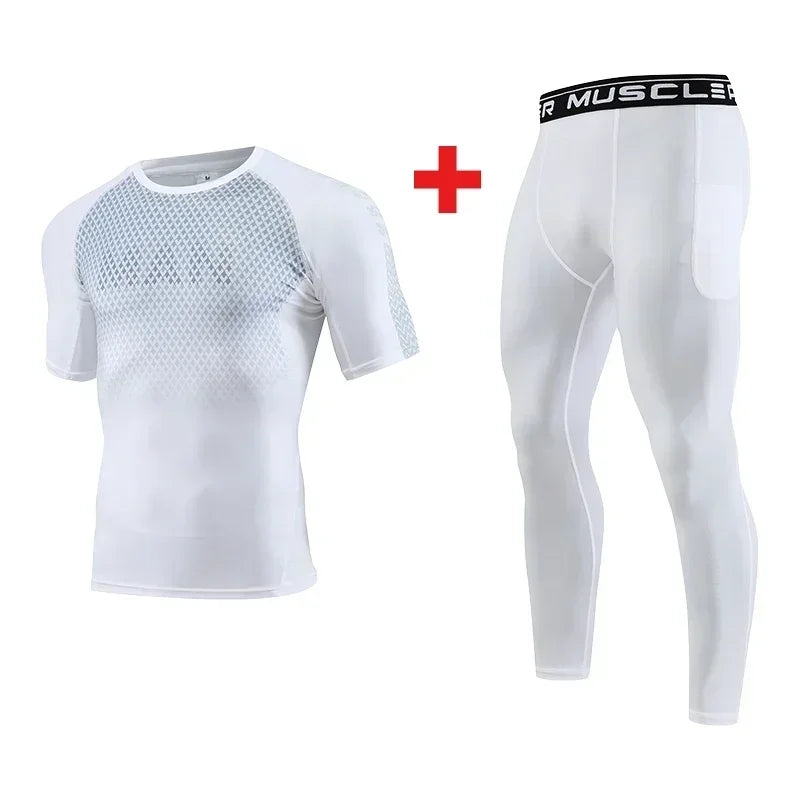 2pcs Set Men Running Compression Sportswear