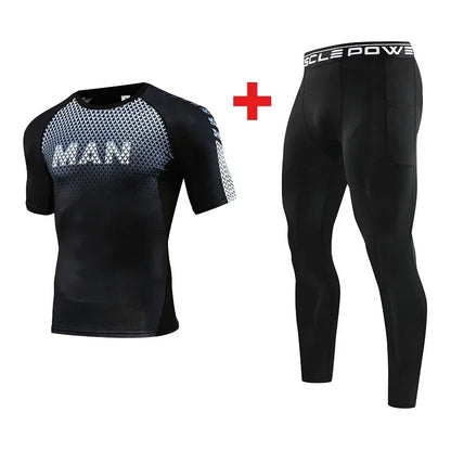 2pcs Set Men Running Compression Sportswear