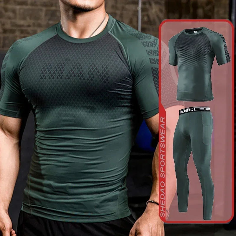 2pcs Set Men Running Compression Sportswear