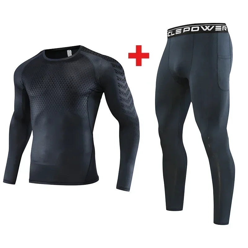 2pcs Set Men Running Compression Sportswear