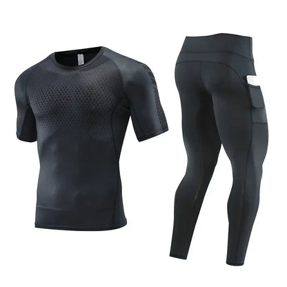 2pcs Set Men Running Compression Sportswear