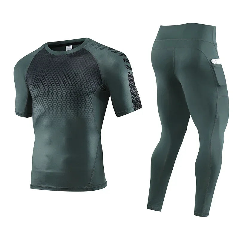 2pcs Set Men Running Compression Sportswear