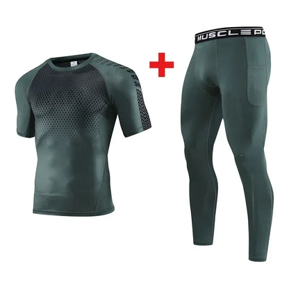 2pcs Set Men Running Compression Sportswear