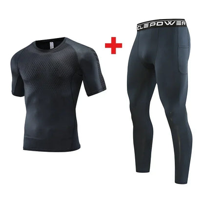 2pcs Set Men Running Compression Sportswear